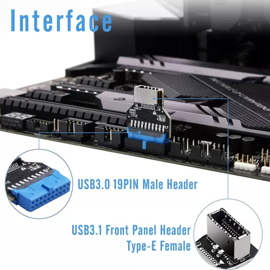 USB 3.0 (USB3.1 Gen 2) Internal Header (19-Pin) to USB 3.1/3.2 Type-C (20-Pin) A