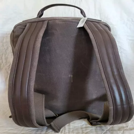 BANANA REPUBLIC Waxed Canvas & Leather Backpack Bag Taupe Brown NWT