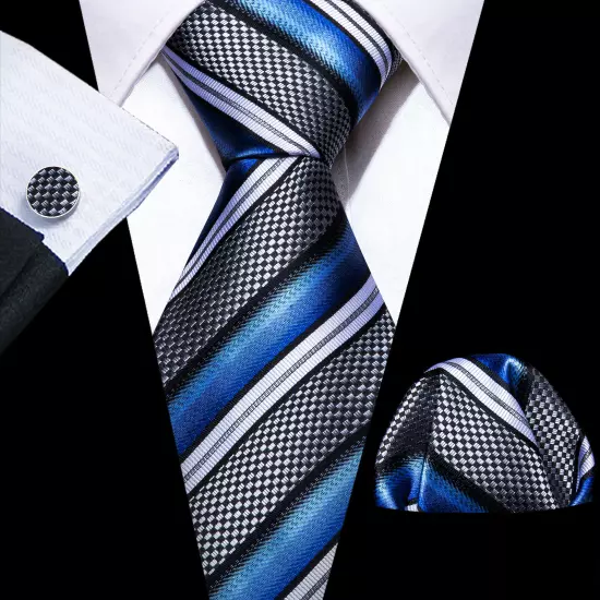 USA Mens Tie Striped Paisley Solid Paisley Necktie Hanky Cufflink Set Wedding