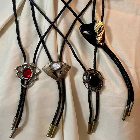 Vintage Bolo Ties: lot of 4- 1980's & '90's, Rockabilly, New Wave