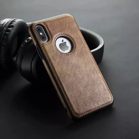 For iPhone X XR Xs Max Shockproof Leather Premium Slim Case Non-Slip Grip Cover