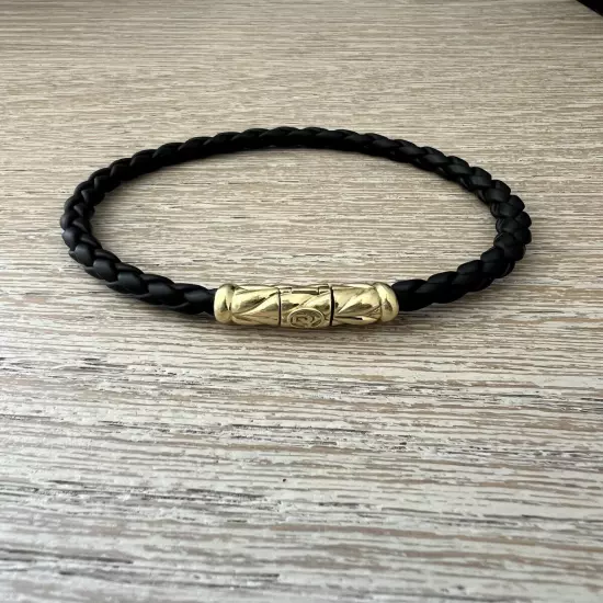 DAVID YURMAN 18K GOLD CHEVRON LEATHER MENS BRACELET