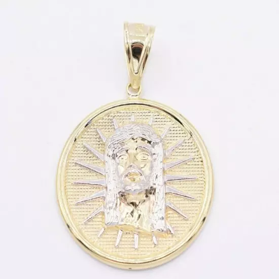 2" Jesus Head Medallion Diamond Cut Charm Pendant Real 10K Yellow Gold