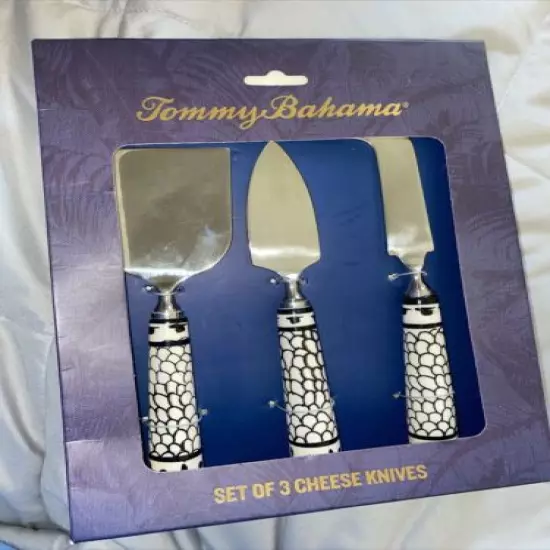 Set Of 3 Tommy Bahama Cheese Knives Stainless Steel black handle new