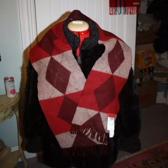 Pringle of Scotland 100% Lambswool Red Marroon Argyle Scarf 7x 62 Beautiful cond