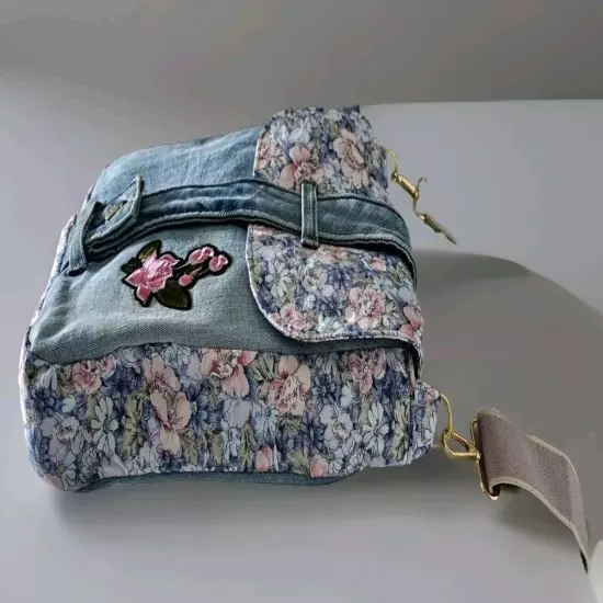 Embroidery Jeans Crossbody Bag Handmade Denim Messenger Purse One Of The Kind 