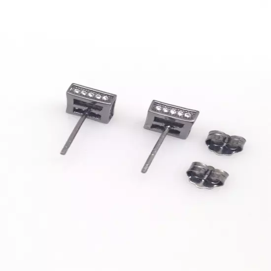 Men's 925 Sterling Silver Square Cz Stud Earrings Tiny Studs 7mm/0.28" Gray