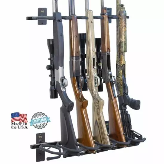 Rifle Gun Rack Holder Storage Display Hanger Firearm Shotgun Metal Black Holds 6