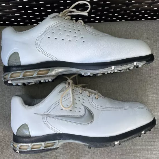 Nike Air Mens Golf Cleats Size 9 White Leather Lace up Shoes 317478-101