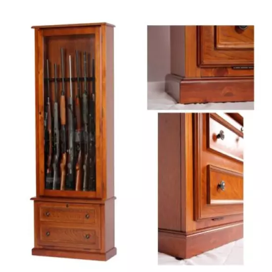 Gun Safe Cabinet 8 Rifles Solid Wood Storage Locker Shotgun Lock Shelf Case Rack