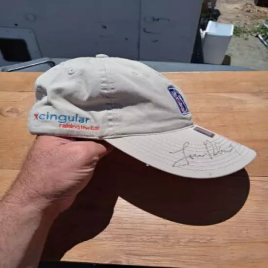 pga tour golf hat beige 2 autographs no coa adjustable Cap Nice