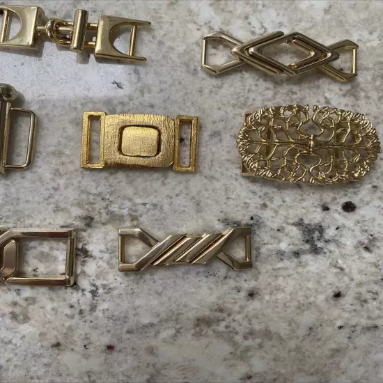 Assorted Gold Tone Interlocking Womens Belt Buckles Two-piece Lot of 9