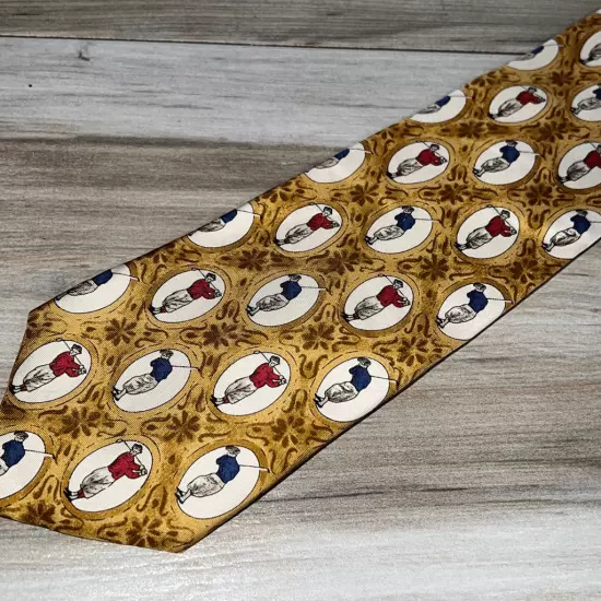 Lands End neck tie men’s OSFM gold tie gold red blue golfers silk Made in USA