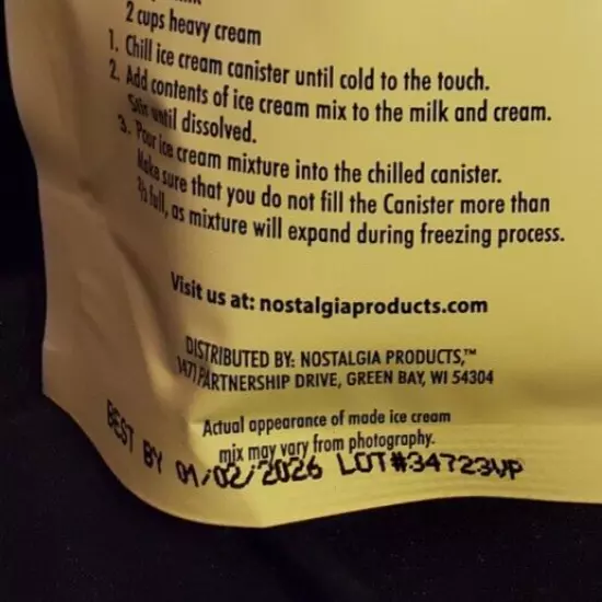 Nostalgia Lemon Creme Ice Cream Mix - Lot of 2 8oz Packs (Best by 1/2026)