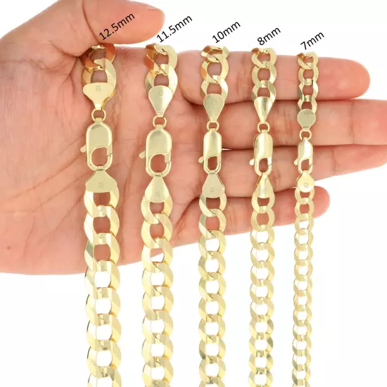 10K Yellow Gold Solid 2mm-12.5mm Curb Cuban Chain Link Necklace Bracelet 7"- 30"