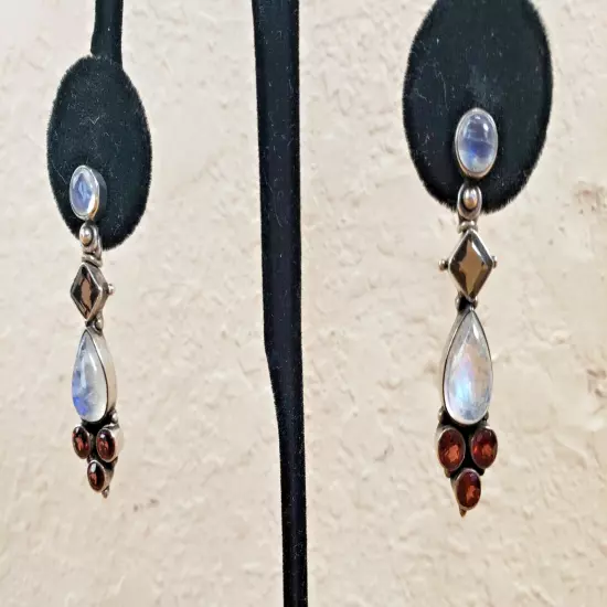 Nicky Butler Sterling Silver Moonstone Orange and Smoky Earrings NB 925 India