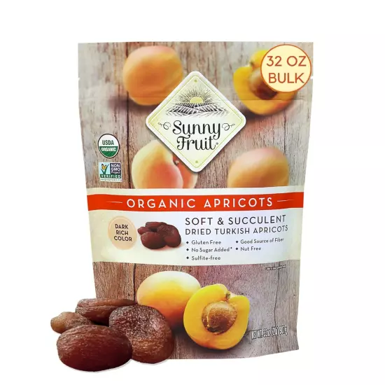 Soft Organic Turkish Dried Apricots, 2 Pound Bulk Bag | Healthy, Sweet Snack | O