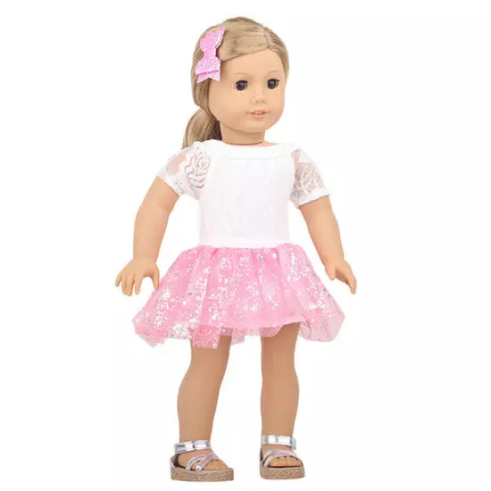 White embroidery bodysuit & skirt set made for 18'' American girl doll party