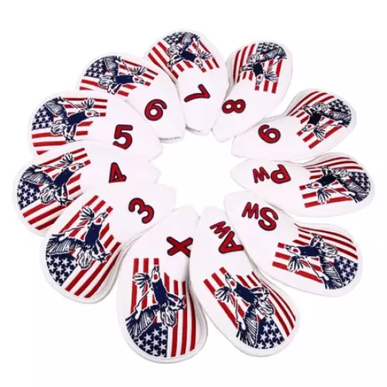 11Pcs USA Stars and Stripes Golf Iron Head Cover Thick Synthetic Leather