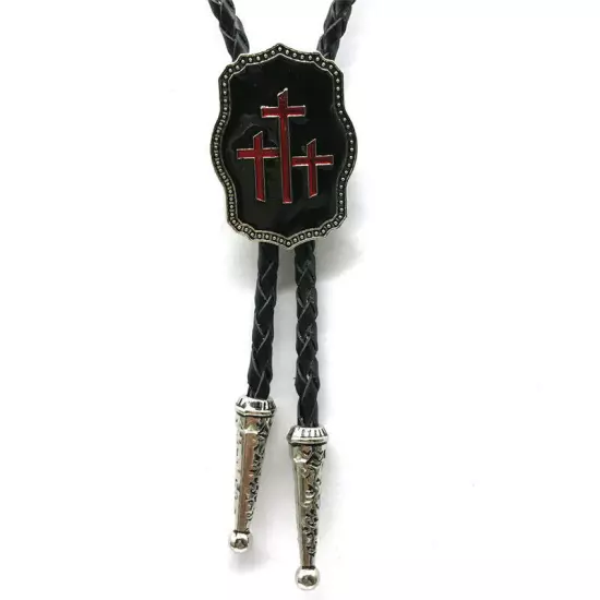 Men BOLO Tie Vintage Cross Prayer Wedding Pendant Necklace Alloy Western Cowboy