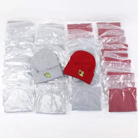 Unbranded Kermit Sipping Tea Embroidered Beanies in Grey & in Red (OS) Lot of 50