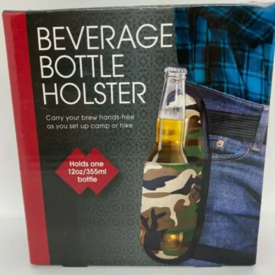 Beverage Bottle Holster Beer 12oz Camouflage Hands Free Tailgating Outdoors Clip