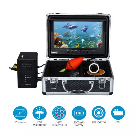 Eyoyo 30M 9inch Underwater Fishing Camera Fish Finder 1000TVL IR Video DVR 8G