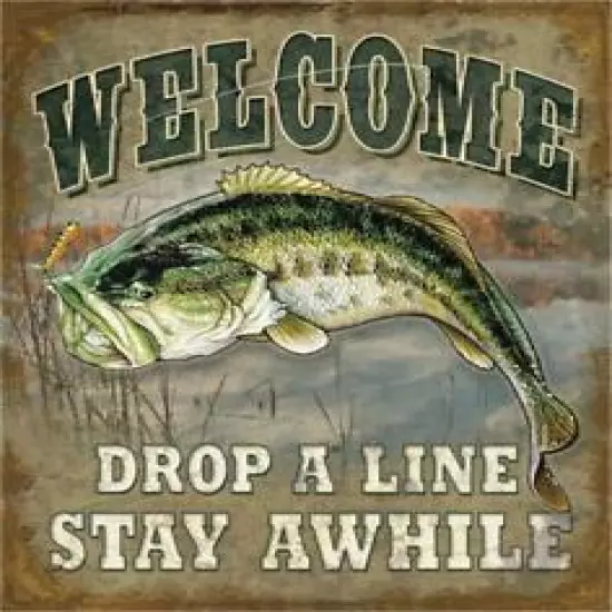 Bass Fishing Tin Metal Sign, 12.5" W x 16" H