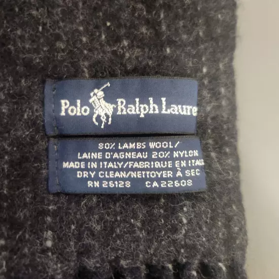 Ralph Lauren Polo Wool Blend Winter Scarf Navy Blue Pinstripe Made in Italy