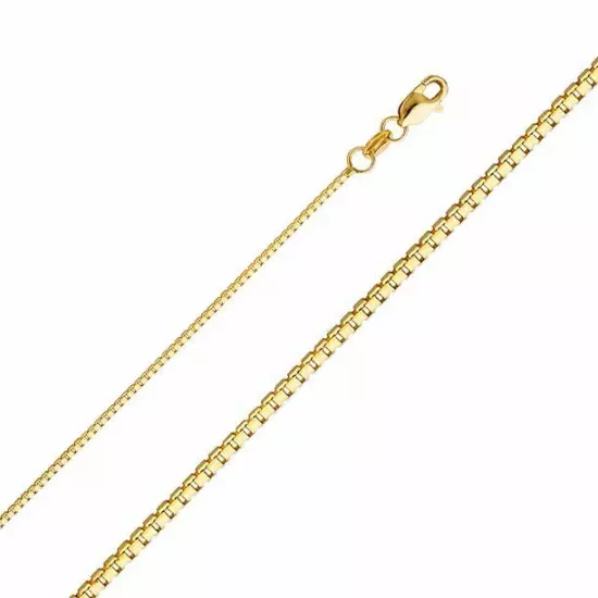 14K Solid Yellow Gold Box Necklace Real Gold Chain 18"