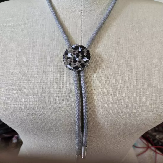 Gray Color Bolo tie with Granite Brown Black Gray Oval 1.5"x1" Clasp 30 Inch Tie