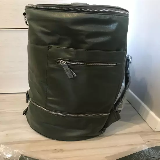 NEW Vegan Leather Weekend Duffle Bag Luggage Army Green, Compartments, Chic