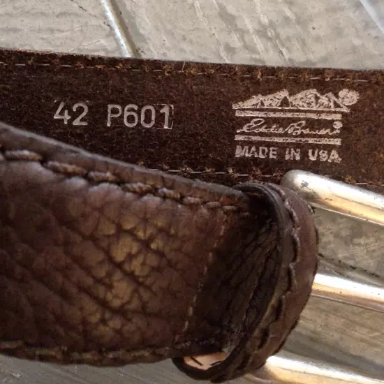 NOS-Eddie Bauer-Sz 42-Textured-Brown-Leather-Men’s-Belt-New In Pkg- MADE IN USA!