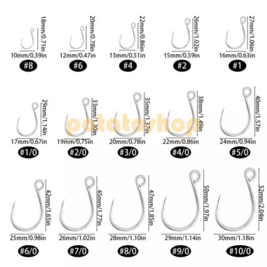 30pcs Inline Single Barbed Hooks for Spinner Lure Size 1# 2# 4# 6# 8# 1/0-10/0