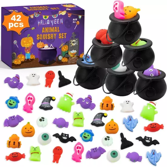 Halloween Party Favors, 36 Pcs Mochi Squishy Toys with 6 Plastic... 