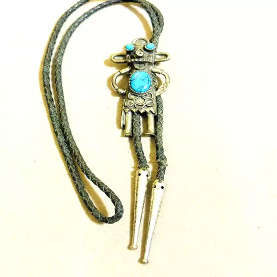 Vintage Southwestern SANCREST pewter bolo tie with faux turquoise leather