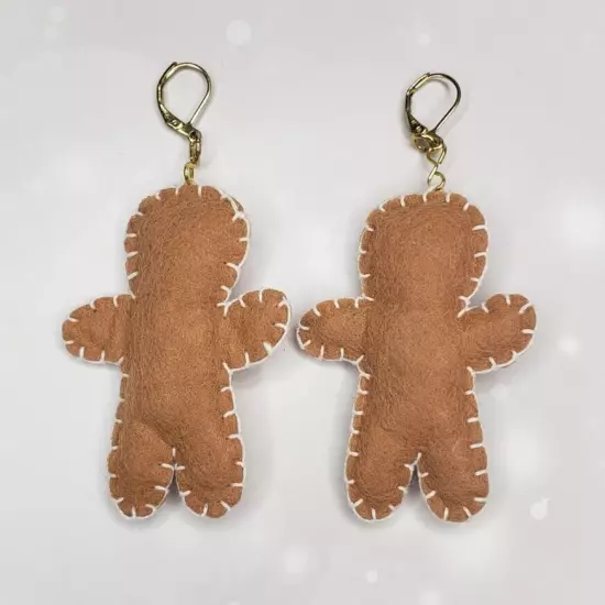 Gingerbread Man Dangle Earrings 3D Christmas Cookie Holiday Jewelry 2-3/8" New!