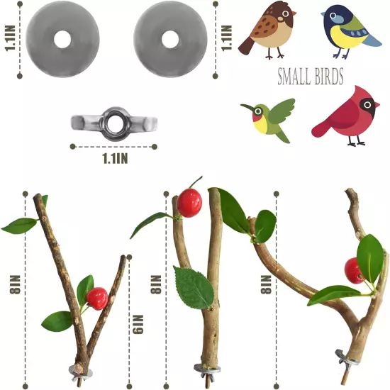 3Pcs Bird Perch Stand Natural Wooden Parrot Stand Branch，Simulated Fruits and Gr