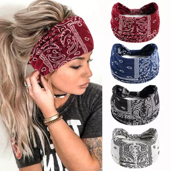 BOHO Wide Women Stretch Headband Turban Sport Yoga Knotted Hair Band Head Wrap N