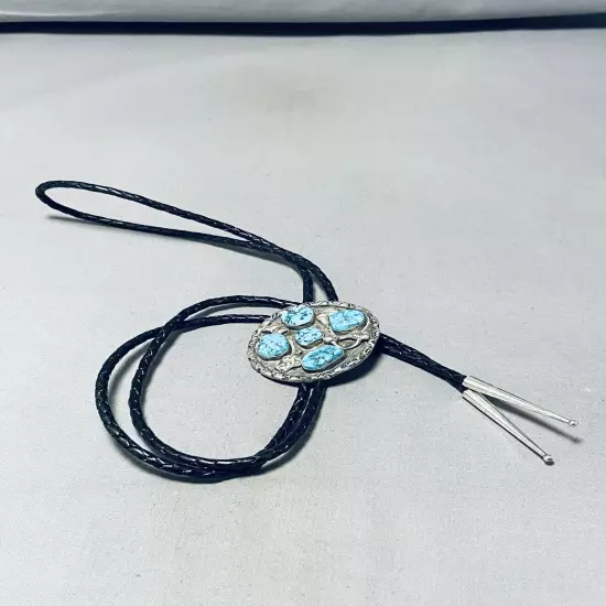 TRADITIONAL NAVAJO MORENCI TURQUOISE STERLING SILVER BOLO TIE