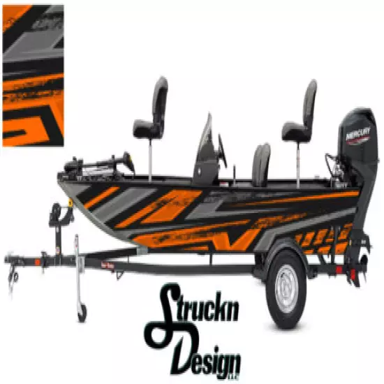 Orange Grey Distressed Pontoon Fishing Graphic Decal Bass Boat Vinyl Wrap Modern