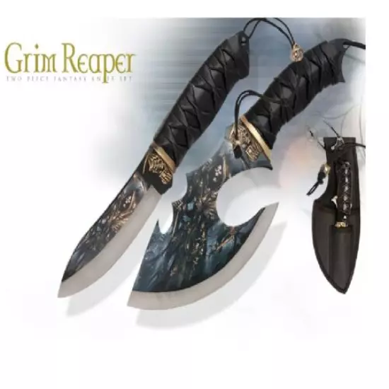 GRIM REAPER KNIFE SET Custom fantasy knives with SHEATH dagger Cleaver