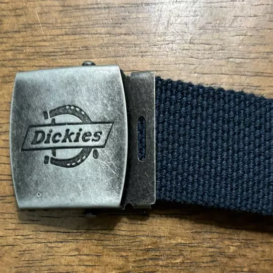 Dickies Belt Military Web Blue Cotton Canvas Adjustable Logo Buckle Sz40 Or Less