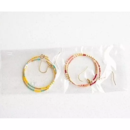 2 pairs Seed Bead Boho Hoop Earrings Colorful beaded Hoops Lightweight