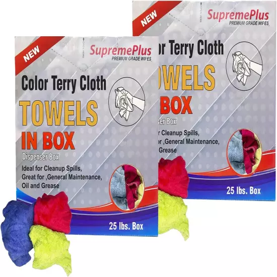 New Color Terry Towels Rags - 50 lbs. Case 25 x 2 lbs. Compressed Boxes Case