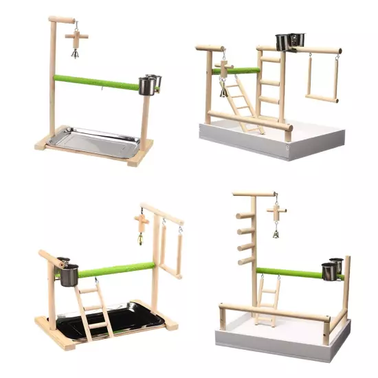 Parrot Playstand Wood Perch with Feeder Cups Playpen Ladder Hanging Swing