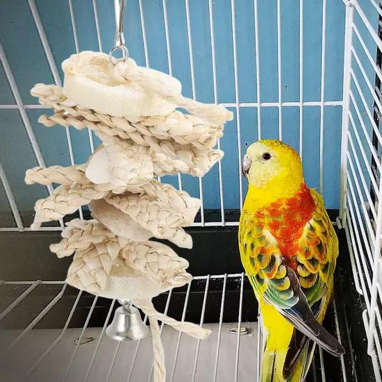 Bird Chew Toy Hanging Natural Corn Husk Loofah Bite Gnawing Toy For Lovebird