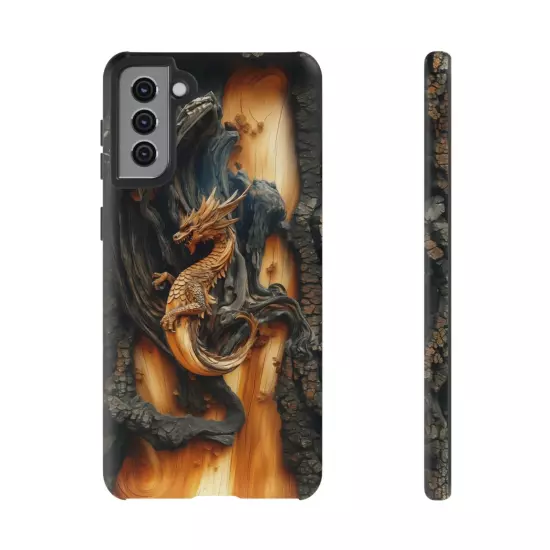 For iPhone, Samsung Galaxy, Pixel - Phone Case Cover - Carved Wood Dragon Print