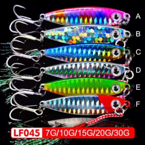 6Pcs Metal Jigging Lures with Assit Treble Hooks Hard Lead Fish 7g - 30g 6Colors