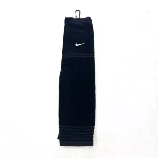 Nike Golf Towel With Clip Carabiner Black 100% Cotton Pre-Owned